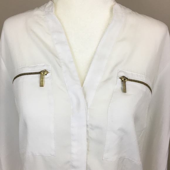 [Michael Kors] White Blouse w Gold Pocket Zippers - Picture 4 of 8